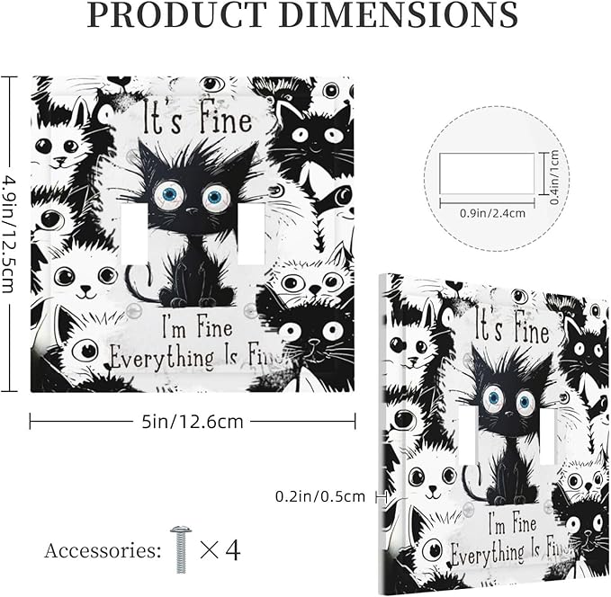 Funny Black Cat Inspirational Quotes Patterns Decorative Switch Plates 2 Gang Double Toggle Outlet Light Switch Cover Wall Plate Electrical Faceplate for Kids Room Nursery Decor