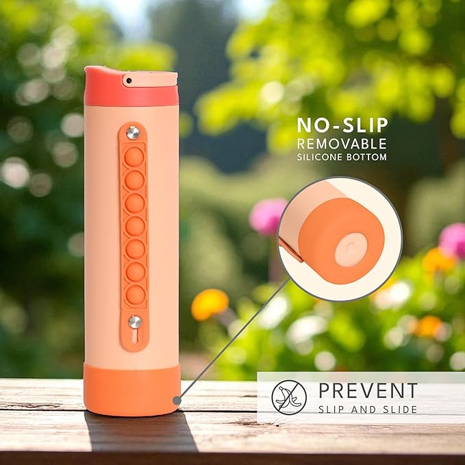 Elemental Iconic Kids Water Bottle for School - 100% Leak-Proof Insulated Water Bottles with Straw Lid & Pop-It Handle for Boys & Girls - Triple-Wall Insulated & BPA-Free, 20oz – Peach Sunrise