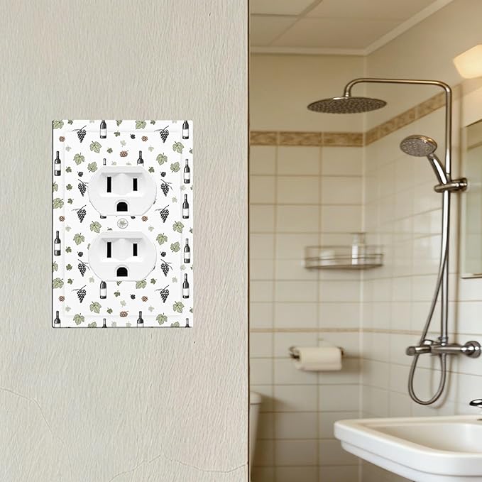 Wine & Vineyard Duplex Wall Plate - 1-Gang Standard US Size Vintage Wine Bottle & Grape Outlet Covers, French Country for Kitchen Decor