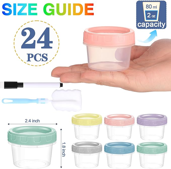 Yomarket 24pcs 2 oz Salad Dressing Container To Go Small Sauce Containers with Lids, Reusable Condiment Cups for Lunch Box, Leakproof, Freezer, Microwave & Dishwasher Safe