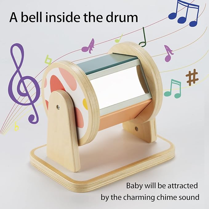Twefex Montessori Spinning Drum, Montessori Toys for Babies 6-12 Months, Montisory Baby Toys for 1 Year Old Infant, Wooden Toy for Baby
