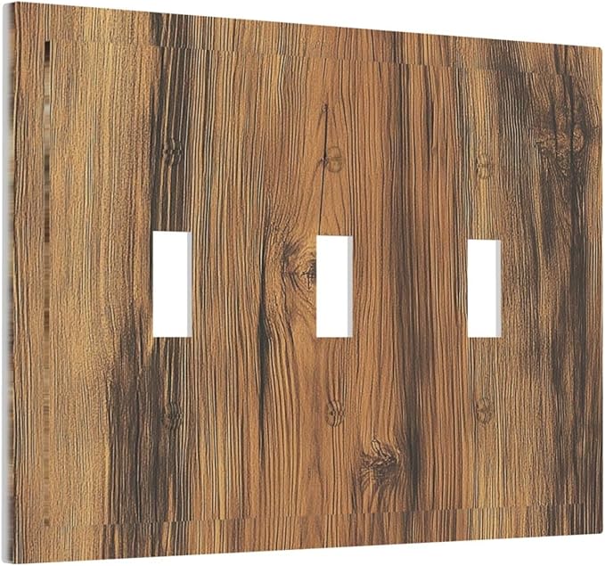 Decorative Switch Plates Vintage Rustic Country Brown Wood 3 Gang Wall Plate Triple Toggle Light Switch Cover Faceplate Electrical Wall Panels For Farmhouse Cabin Decor