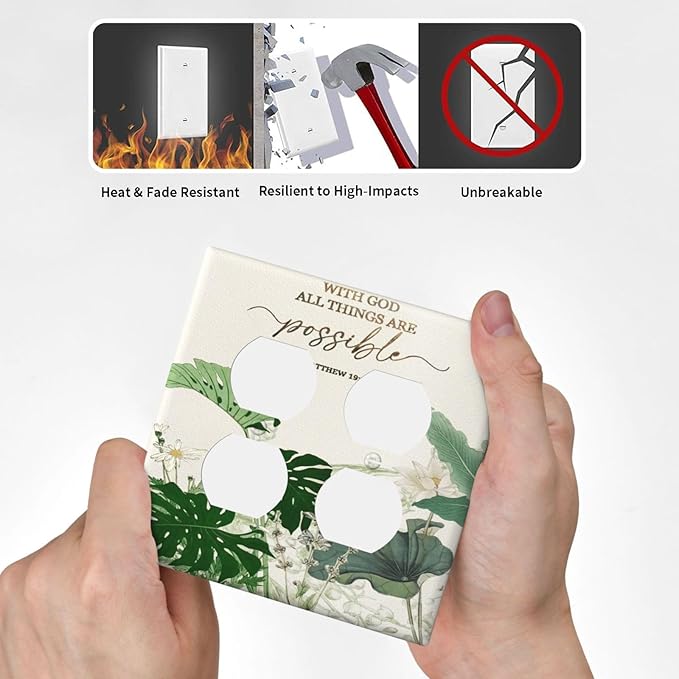 Decorative Outlet Covers Boho Green Monstera Leaf Inspirational Quotes 2 Gang Light Switch Cover Plate Double Duplex Wall Plates for Electrical Outlets Switch Plate Covers for Home Decor