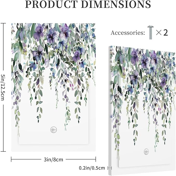 Light Switch Covers Blue Purple Eucalyptus Leaves Boho Botanical Decorative Switch Plates 1 Gang Blank No Device Outlet Covers Electrical WallPlates for Bathroom Home Decor