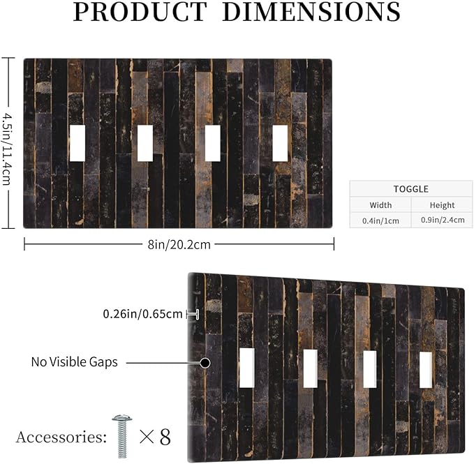 Decorative Switch Plate Covers Black Farmhouse Wood Board 4 Gang Device Light Switch Cover Western Country Lodge Quad Toggle Wall Plate Electrical Faceplate for Bathroom Bedroom Home Decor