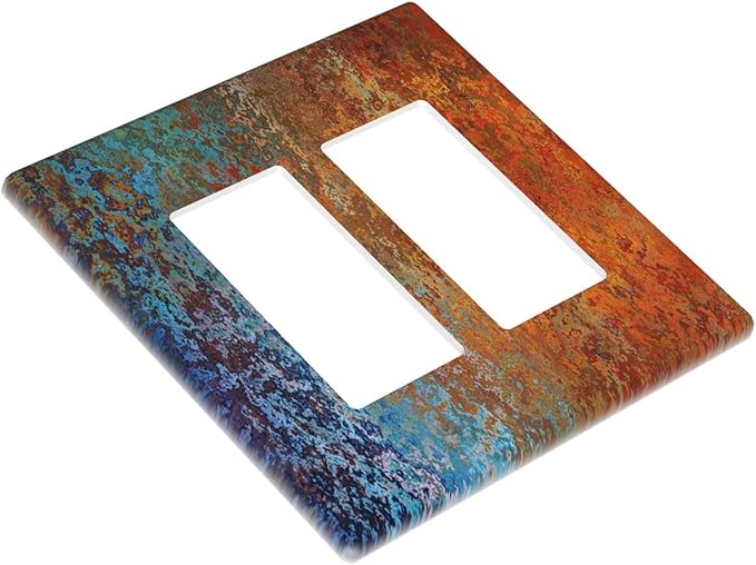 Decorative Switch Plate Covers Vintage Copper Rust 2 Gang Double Rocker Decora Light Switch Cover Red Celestial Blue Flatprint Dual Outlet Wall Plate Electrical Faceplate GFCI for Room Decor