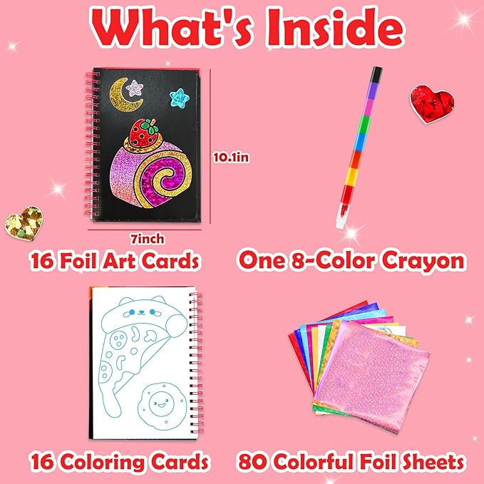 FUNNYB&G Foil Art Crafts for Kids Ages 4-8: Mother's Day 2026, Birthday Gift for Girls, Art and Crafts Supplies, Party Favors, Creative Toys for Girls 4 5 6 7 8 9 Years Old(Food)