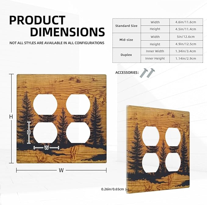 Outlet Covers Forest Pine Silhouette Rustic Wood Grain 2 Gang Double Duplex Decorative Light Switch Covers Electrical Wallplates Socket Faceplate For Farmhouse Cabin Decor