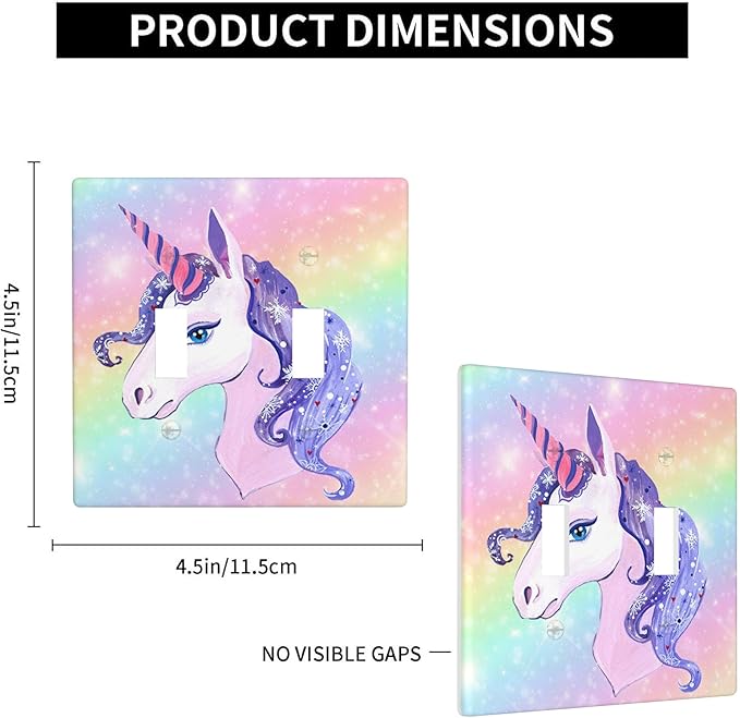 Unicorn Rainbow 2-Gang Double Toggle Switch Plate, Cute Cartoon Wall Plate for Girls Bedroom, Kids Room, Nursery & Playroom