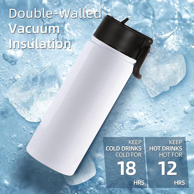 Volhoply 18oz Insulated Water Bottle Bulk 4 Pack,Kids Stainless Steel Water Bottles with Straw Lid,Wide Mouth Reusable Metal Bottle,Double Wall Vacuum Sports Flask For Cold Drink(Sublimation,4 Set)