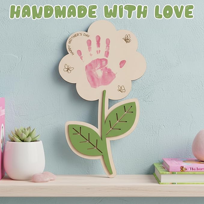 HYPERI DIY Mothers Day Crafts for Kids Handprint Art, Handprints Wooden Rose Flower Bouquet, Mothers Day Gifts for Mom from Kids, for Grandma from Grandkids, Mothers Day Keepsake Craft