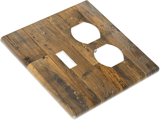 Brown Wood Vintage Rustic Old Board Wallplates 1 Toggle 1 Duplex Switch Plate Electrical GFCI Faceplate Decorative Light Switch Covers for Farmhouse Home Decor