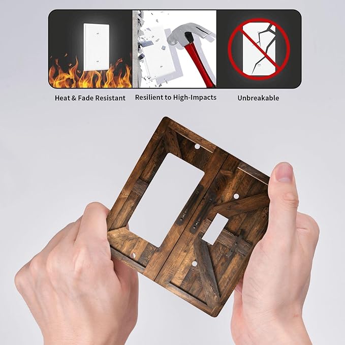 Decorative Outlet Covers Retro Brown Wood Barndoor 2 Gang Light Switch Cover Plate Single Toggle 1 Rocker Wall Plates for Electrical Switch Plate Covers for Farmhouse Home Decor