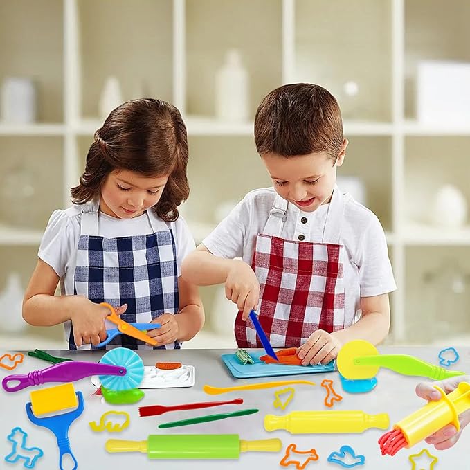 LCY WEDSHI Dough Tool Set, 24 Pcs Dough Tools Sets for Kids Ages 4-8, Dough Accessories Includes Animal Molds, Cutters Roller, Rolling Pins, Safety Scissors, Plastic Knife