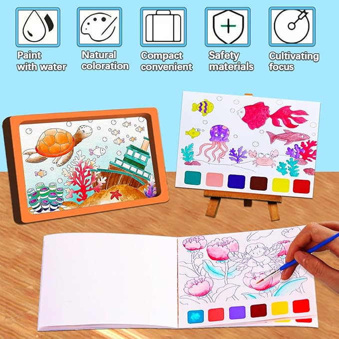 JUNQIU 3Pack Water Color Paint Sets for Kids, Paint With Water Books, Pocket Watercolor Painting Book, Arts and Crafts for Girls Gifts,Stocking Stuffers For Kids