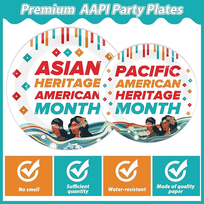 96Pcs AAPI Party Plates and Napkins for AAPI Heritage Month Supplies Asian American and Pacific Islander Themed Paper Dessert Plates Tableware Set for 24 Guests Celebration Festival Party Decorations