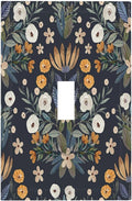Boho Leaf Floral Navy Blue Background 1 Gang Light Switch Covers Single Toggle Wall Plate Decorative Switchcover Electrical Switchplate for Farmhouse Country Bedroom Bedroom Decor