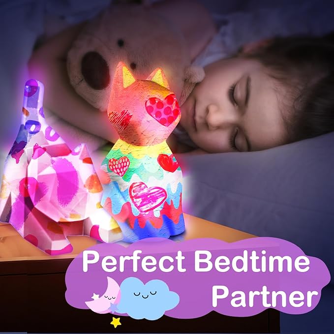 Goody King Paint Your Own Cat Lamp Art Kit, 2PCS DIY Night Light, Arts & Crafts for Kids Ages 8-12, Painting Kit for Girls Boys Age 4 5 6 7 8+, Art Supplies Cat Craft Birthday Gifts for Kids Ages 3+
