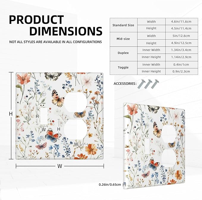 Wallplates Vintage Wildflowers Plants Floral 1 Toggle 1 Duplex Switch Plate Electrical Gfci Faceplate Decorative Light Switch Covers For Bed Room Living Room Decor