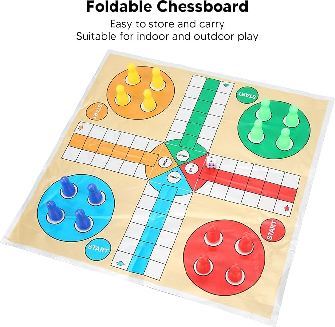 Naroote Foldable Ladder Board Game Set, 3 in 1 Flying Chess Snake Chess Family Dice Game, Clear Storage Box Sets with Portable Design, Ideal for Kids, Adults, Travel, Camping &