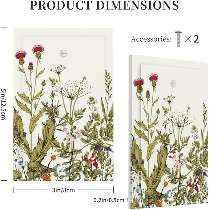 Country Vintage Wild Flowers Floral 1 Gang No Device Outlet Wall Plate Blank Light Switch Cover Switchplate Electrical Decorative Faceplate Bedroom Decorate