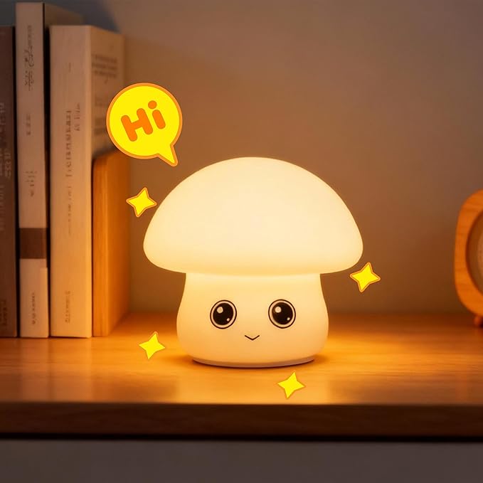 Rechargeable Small Mushroom Lamp - 16 Color Dimmable LED Night Light for Nursery, Soft Silicone Baby Kids Bedroom Feeding Light, Portable Touch Control Decor