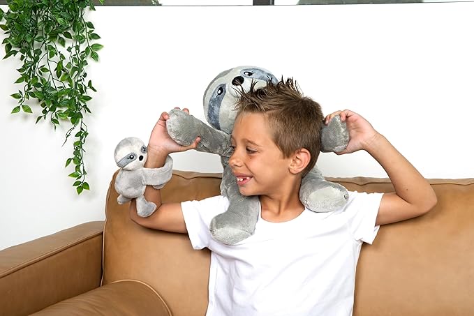 HUGIMALS Hug Babies Sam the Sloth Cute Mini Plush Stuffed Animal Bracelet for Kids | Soft & Cuddly Portable Comfort Adorable On-The-Go Companion for Travel School & Adventures Ages 2+