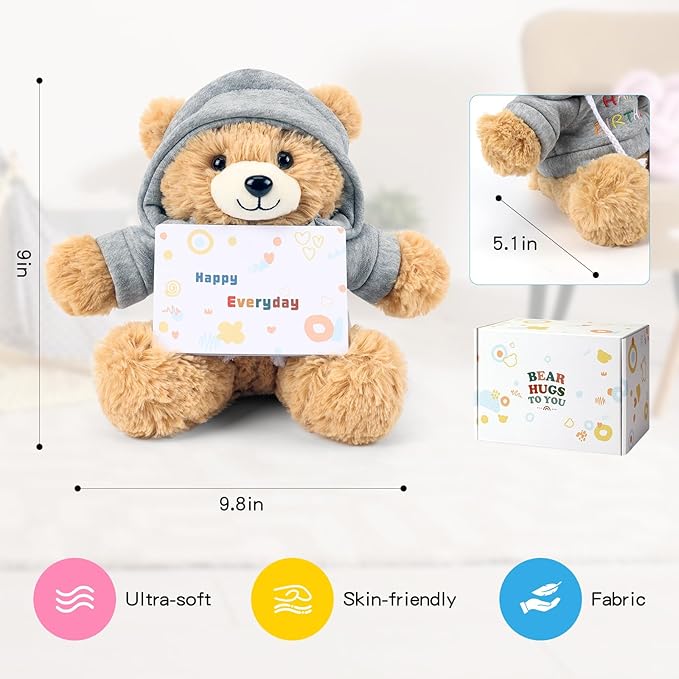 Osacoe Happy Birthday Teddy Bear Stuffed Animal with Gift Box Removable Hoodie for Kids, Women & Men, Unique Birthday Gift Boxes with Beautiful Gift Greeting Card