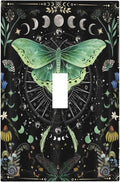 Moon Phase Butterfly Wildflower Plant Mysterious Night Moonlit Decorative Light Switch Cover 1 Gang Single Toggle Device Electrical Faceplate Switchplates Decorator Outlet Wall Plate for Bedroom