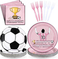 96Pcs Pink Soccer Birthday Party Supplies Pink Soccer Star Plates and Napkins Football Champion Themed Tableware Set for Sports Fans Football Theme Birthday Party Supplies，Serves 24