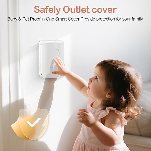 Child Proof Outlet Box Cover, Double Lock System, White, Large Interior Space 2 Pack