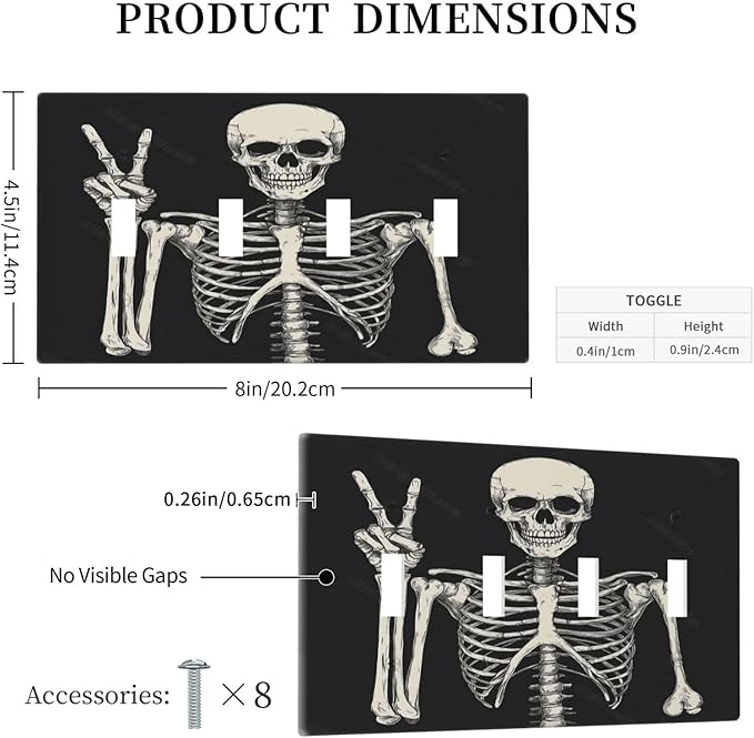 Light Switch Covers Skeleton Skull Boho Hippie Dark Background Quad Toggle Electrical Faceplate 4 Gang Wall Plate Decorative Switch Plates For Cabin Office Decor