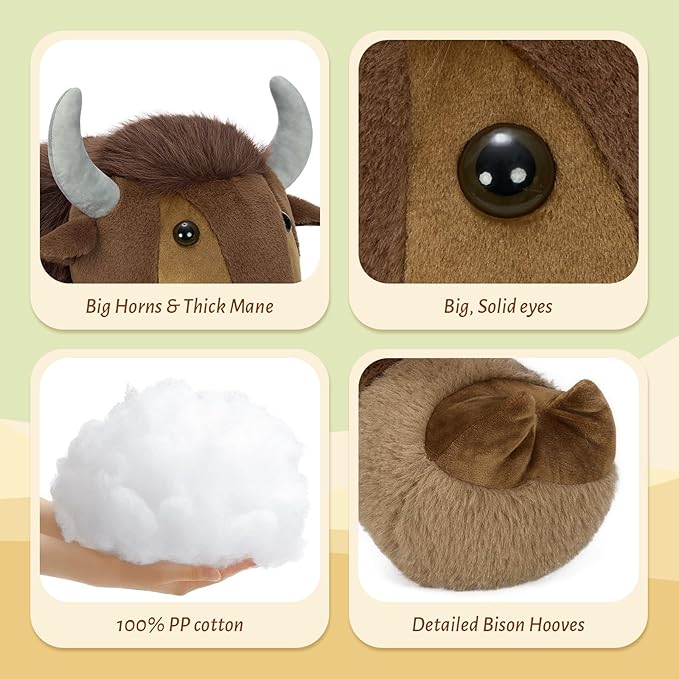 MorisMos Bison Stuffed Animal, 32 inch Bison Plush Giant Stuffed Animal, Soft Cuddle Buffalo Plush, Cozy Plush Gift for Kids Boys Girls Birthday Christmas, Brown