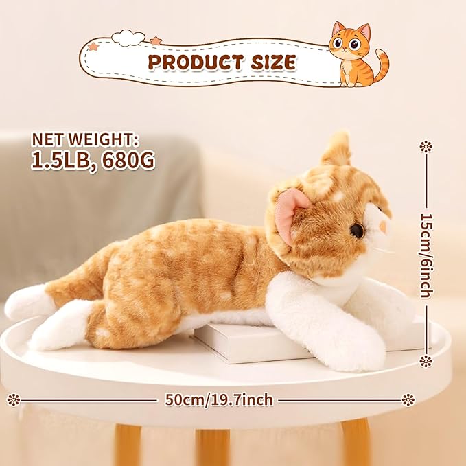SNOWOLF Weighted Stuffed Animals Cat, Plushies Orange Cat, Cat Plush Toy with Himalayan Salt for Warmth & Comfort, Cute Soft Kitten Doll Gift for Boys, Girls, Women, 1.5 LBs