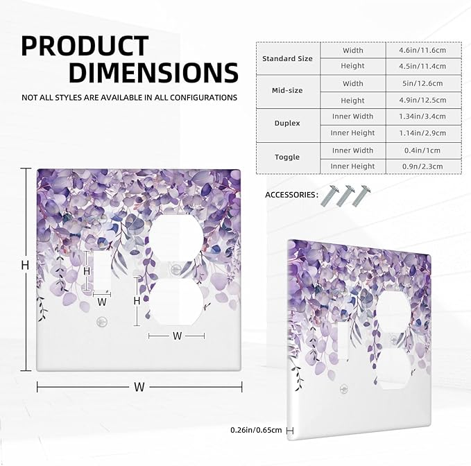 Purple Plants Leaves Eucalyptus Vine Floral Flowers Wallplates 1 Toggle 1 Duplex Switch Plate Electrical GFCI Faceplate Decorative Light Switch Covers for Bedroom Living Room Decor