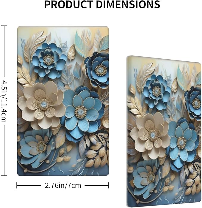 Decorative Art Light Switch Covers Blue and Creamy Floral 1 Gang No Device Blank Switchplate Electrical Faceplate for Home Decor