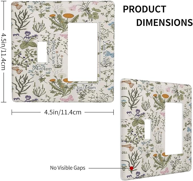 Light Switch Cover Boho Floral Vintage Flowers Plants 2 Gang Toggle Rocker Combo Socket Cover Wall Plates Decorative Switch Plates and Outlet Covers for Bathroom Bedroom Decor