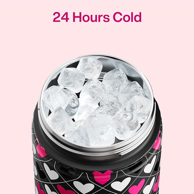 ENCOOL Valentine's Day Insulated Water Bottle with Straw Stainless Steel Water Bottle, Leak-Proof, BPA-Free, Keeps Cold for 24 Hours for Sports, Travel, School (26 oz,Bold Hearts Valentine x Black)