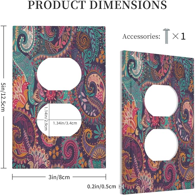 Mandala Boho Paisley Purple Floral Colorful Flower Outlet Covers 1 Gang Duplex Light Switch Cover Decorative Switch Plates Electrical Receptacle Faceplate Wall Plate for Home Bedroom Decor
