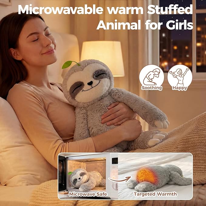 Mewaii 4 Lbs Weighted Stuffed Animals with Heating Pad- Heavy Belly & Limbs, 15" Sloth Heated Plush for a Realistic Hug, Super Soft Fluffy Plush Toy for Kids