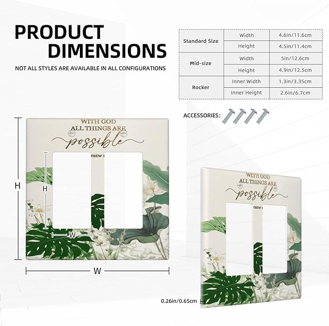 Decorative Outlet Covers Boho Green Monstera Leaf Inspirational Quotes 2 Gang Light Switch Cover Plate Double Rocker Wall Plates for Electrical Switch Plate Covers for Bedroom Decor