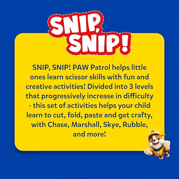 Skillmatics Scissor Skills Activity Book - Snip Snip PAW Patrol, 25 Cutting & Creative Activities for Preschoolers, Fine Motor Skills, Felt Craft Kit, Screen-Free Fun, Gifts for Ages 3, 4, 5, 6, 7
