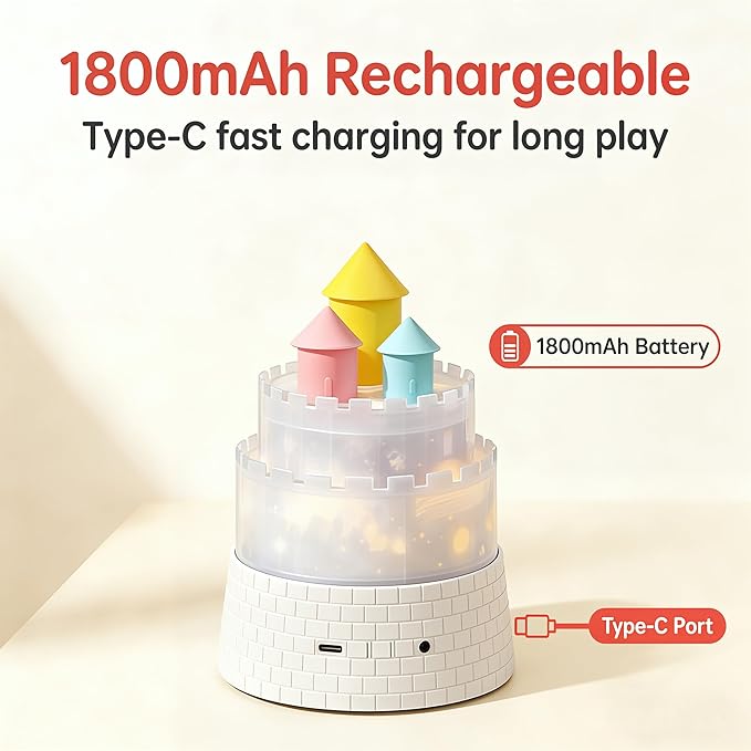 Princess Night Light for Kids - 360 Rotating Star Projector with 12 Music & 23 Films, Rechargeable 1800mAh Battery, Unicorn Lights for Girls Room, Kids' Birthday Gifts