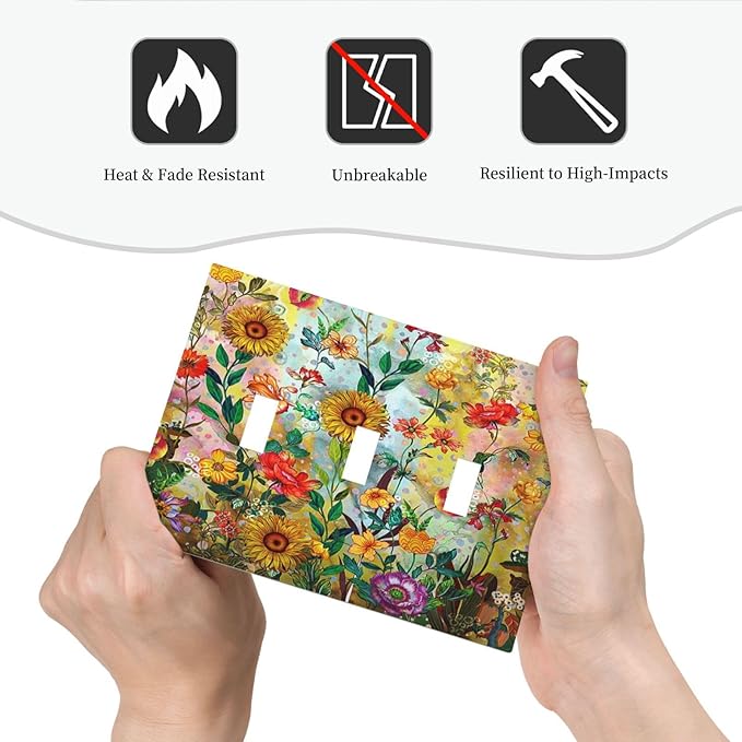 Fall Colorful Sunflower Floral 3 Gang Light Switch Cover Triple Toggle Wall Plates Decorator Receptacle Outlet Covers Electrical Switchplate Faceplate for Bedroom Bathroom Kitchen Decor