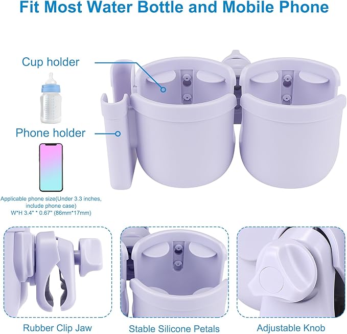 Accmor Stroller Cup Holder with Phone Holder, Bike Cup Holder, Universal Cup Holder for Uppababy Nuna Doona Strollers, 2-in-1 Cup Phone Holder for Stroller Bike Accessory