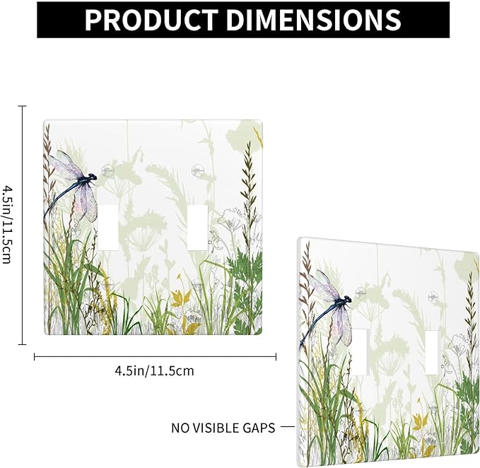 Wildflower Dragonfly 2-Gang Double Toggle Switch Plate, Spring Garden Floral Wall Plate for Home, Sunroom, Bedroom & Bathroom