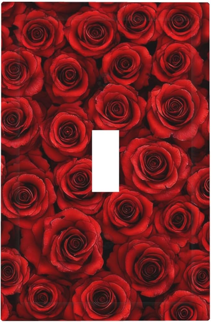 Lush Red Roses 1-Gang Toggle Light Switch Plate, Romantic Rose Bouquet Decorative Wall Plate for Bedroom Powder Room Decor