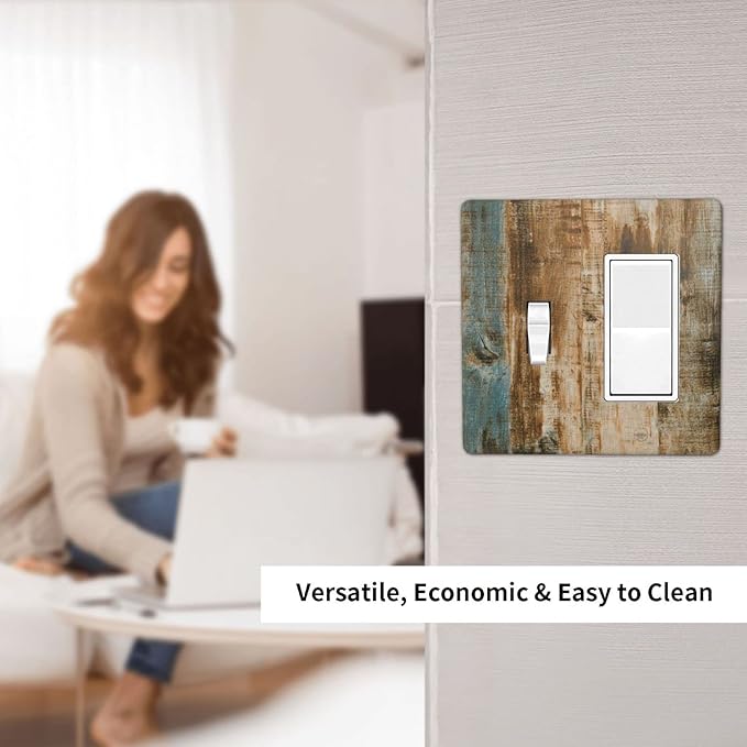 Brown Wood 2 Gang Single Toggle/Rocker Combination Light Switch Cover Decorative Wall Plate Faceplate Boys Kids Teen Girl Bedroom Room Decorate 4.5" x 4.5