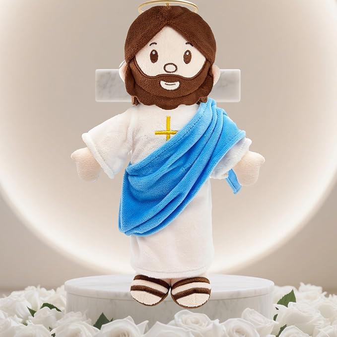 Jesus Plush Doll Jesus Plushie Stuffed Toy Christian Stuff Religious for Kids Christening Easter 13" (Blue)
