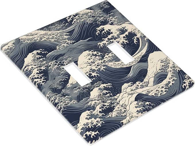 Ocean Waves 2-Gang Double Toggle Switch Plate, Blue Sea Wave Wall Plate for Coastal Home, Beach House & Bathroom